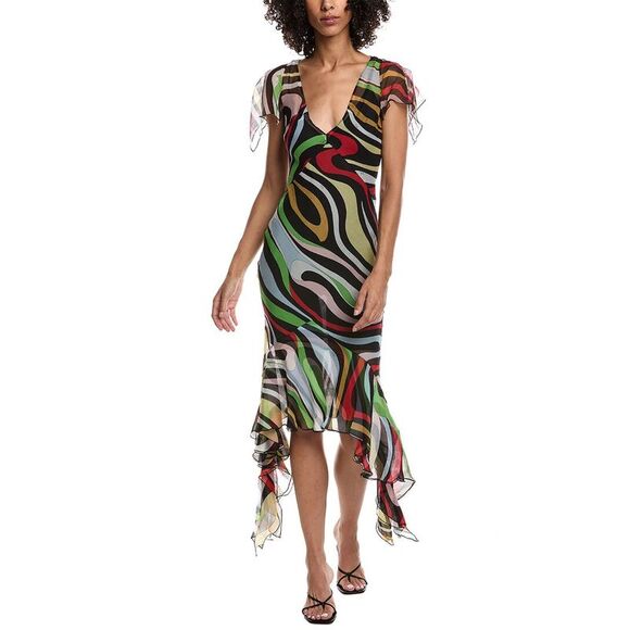 Pucci Womens  Silk Midi Dress, Black - Picture 1 of 3
